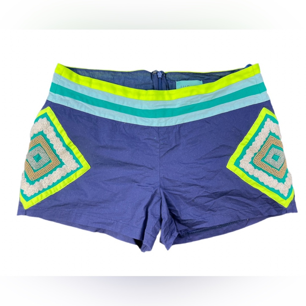 JUDITH MARCH  Embroidered and Beaded Flat Front 3’’ Shorts - L